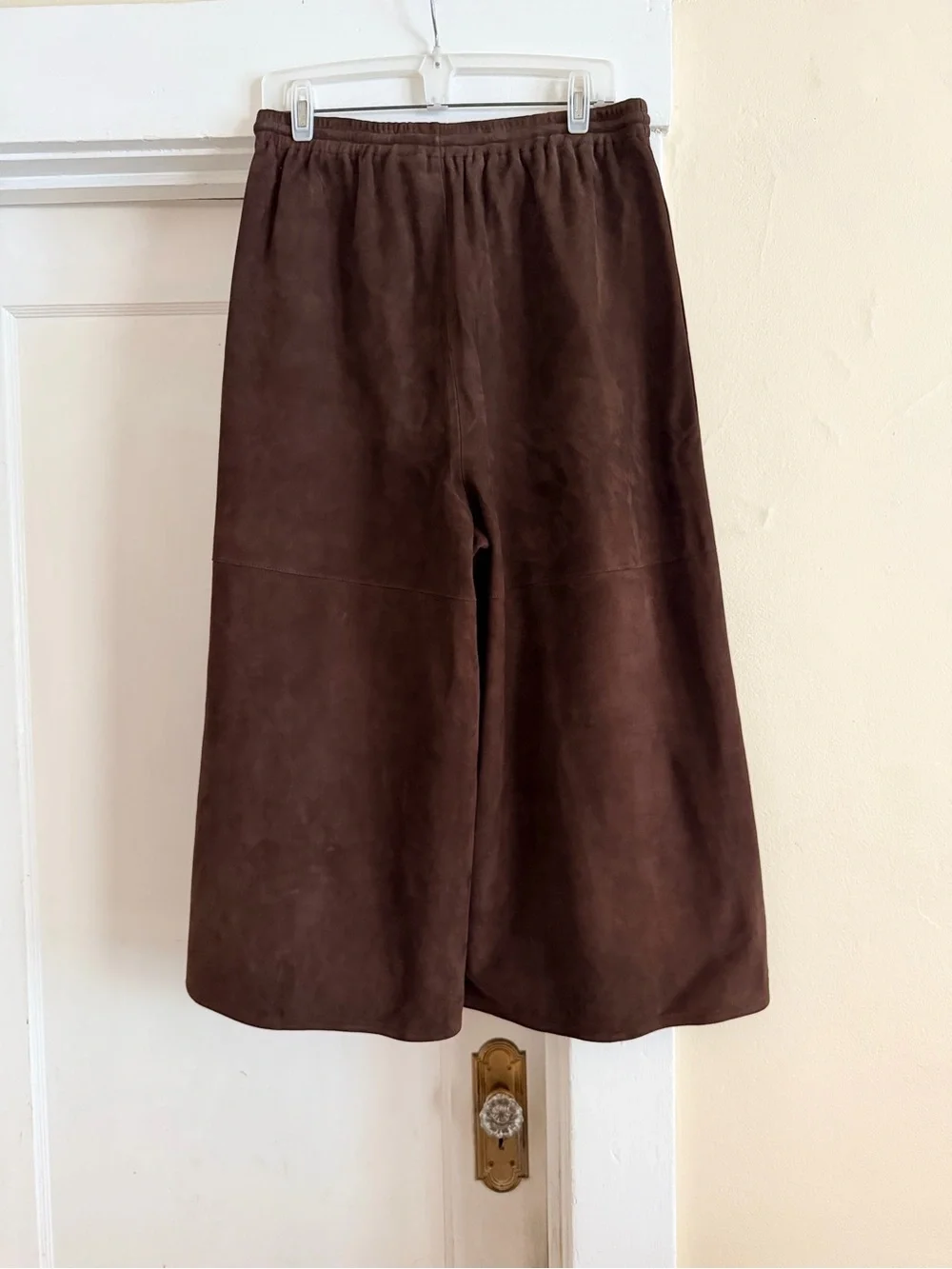 CO Brown Italian Lambskin Leather Wide Leg Drawstring Culotte FW20 Size L